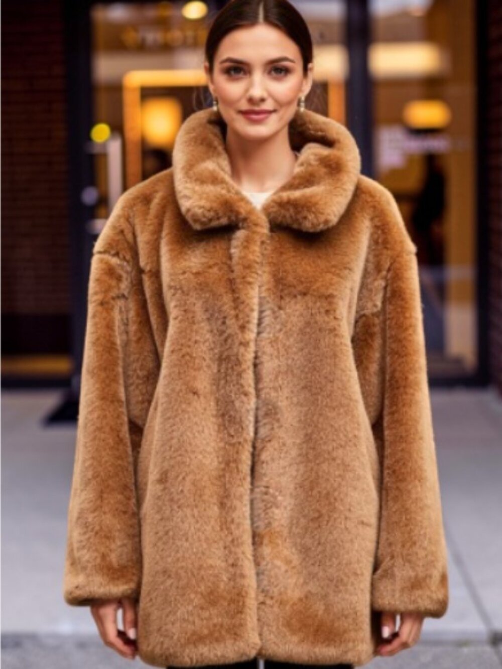 Divided H&M Faux Fur Plush Mink Feel Golden Medium Brown Teddy Coat XL Like New